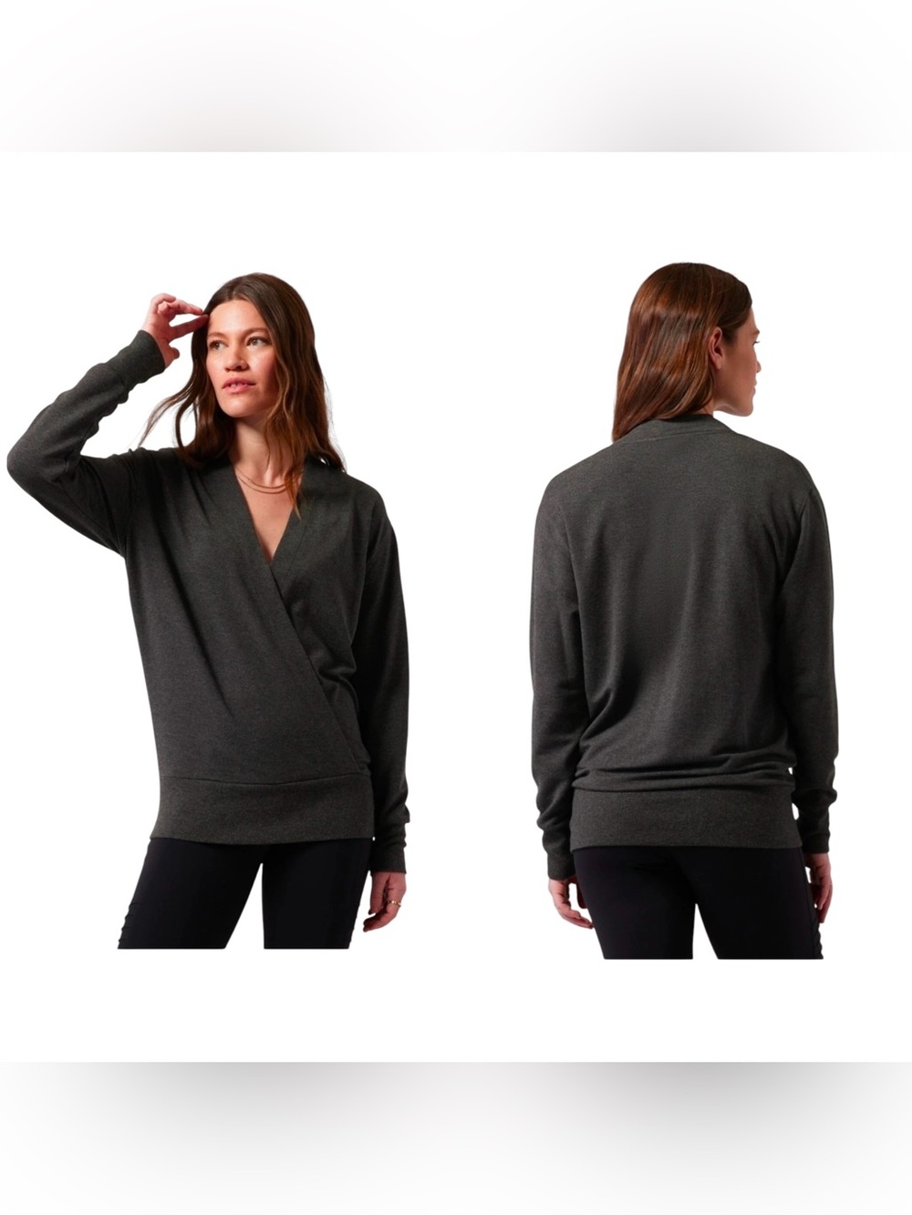 Athleta Purana V Neck Wrap Sweatshirt Charcoal Gray Women’s Size Small Pullover
